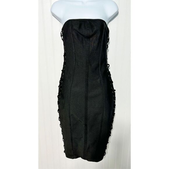 By the Way. Mimi Lace Up Strapless Dress Black Lace-Up Bandeau Corset Mini Small - Picture 2 of 14